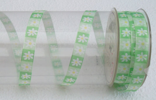 Dekoband hellgrün grün mit Margeriten 12mm breit 20M/Rolle