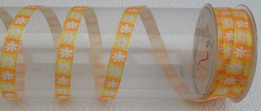 Dekoband gelb orange mit Margeriten 12mm breit 20M/Rolle