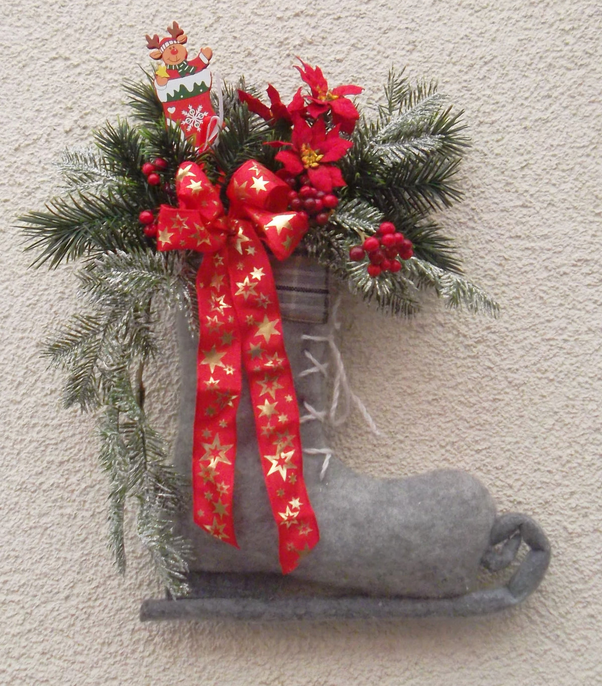 Türkranz/ Dekorativer Filzschlittschuh rot-grün mit Weihnachtsstern Weihnacht / Winter ca.35cm x30cm Handarbeit/ Einzelstück