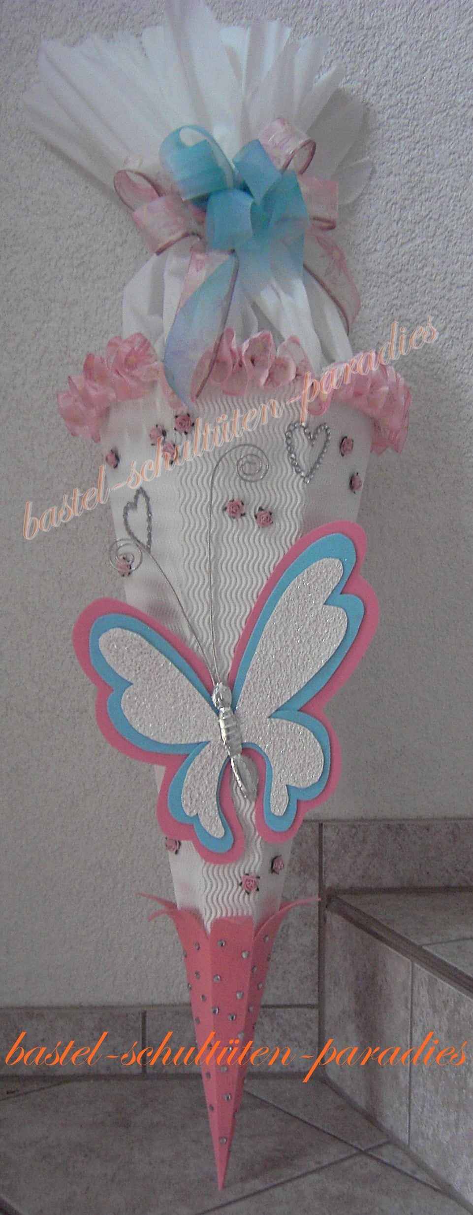Bastelset Schmetterling mit Schleifenbandrüsche weiß-rosa