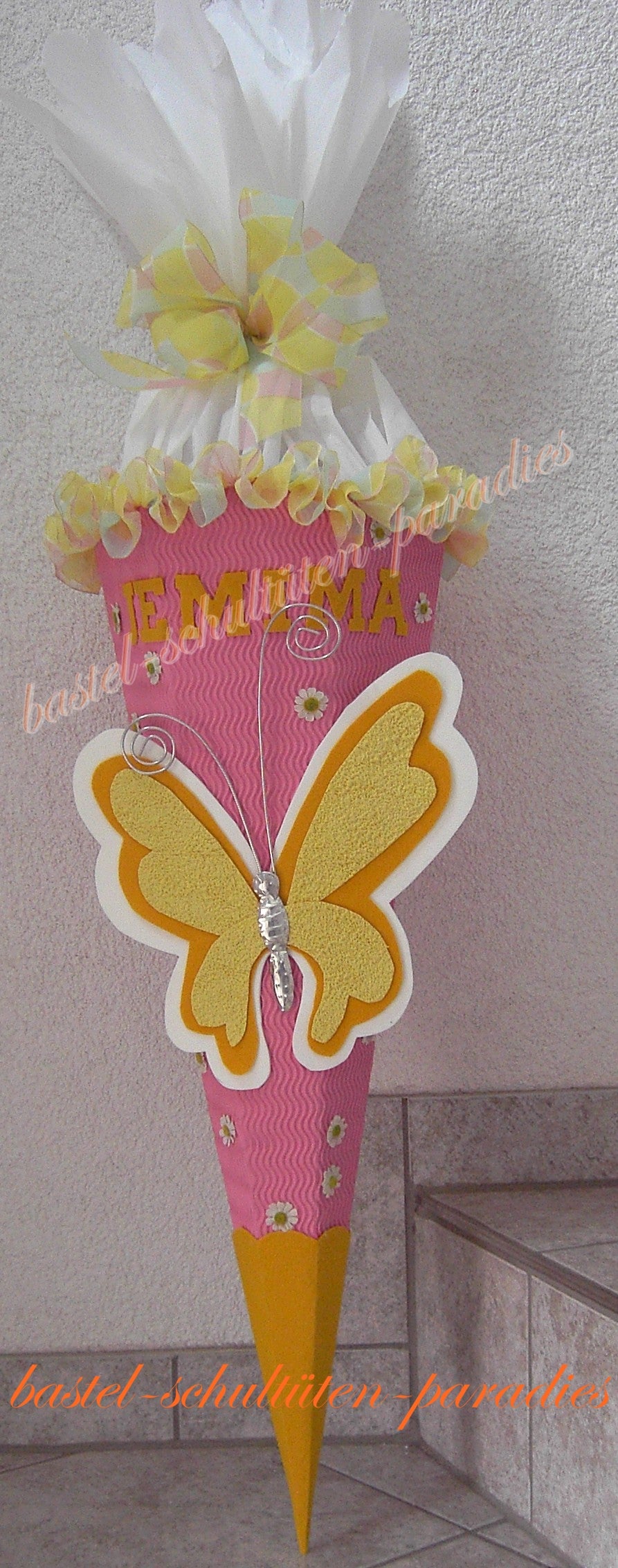 Bastelset Schmetterling mit Schleifenbandrüsche rosa-gelb