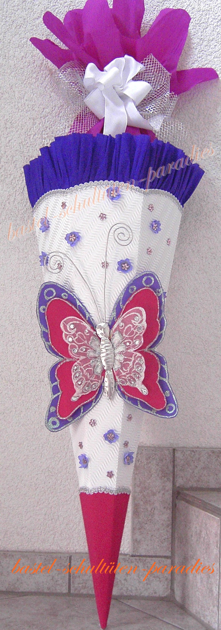 Schultüten Bastelset Schmetterling 2 weiß-pink-lila