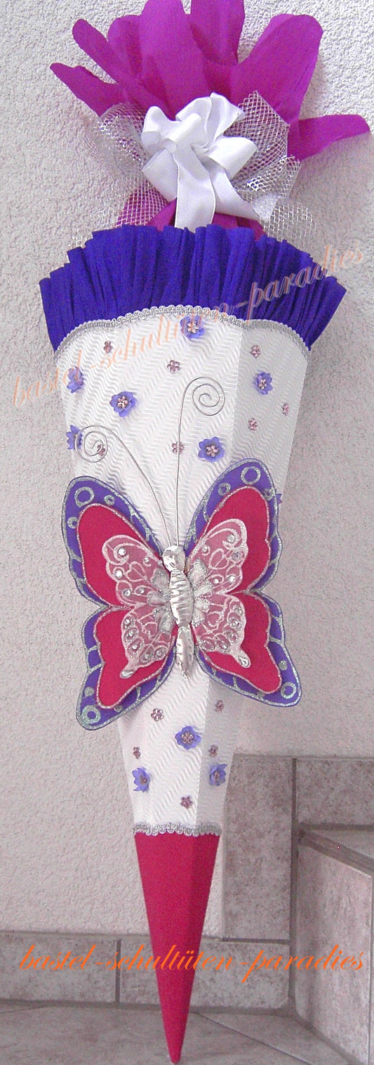 Schultüten Bastelset Schmetterling 2 weiß-pink-lila
