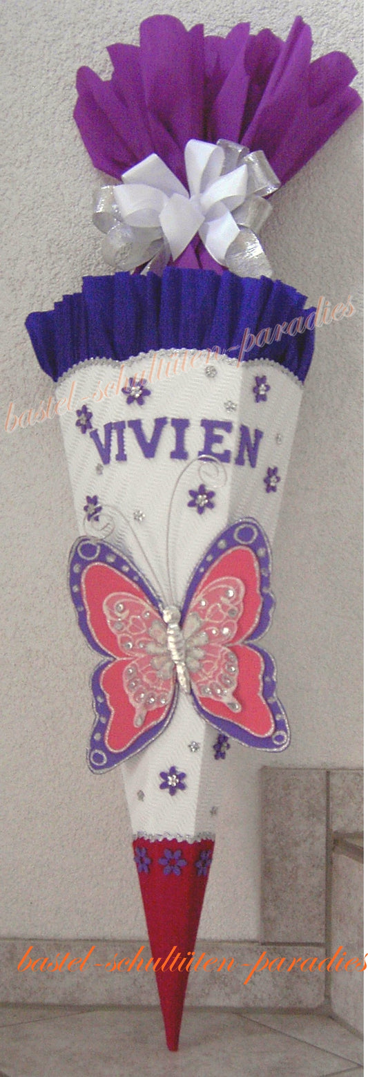 Bastelset Schmetterling 2 weiß-pink-lila mit Filzblüten
