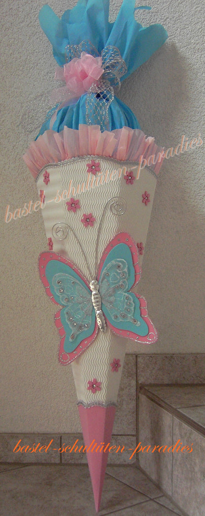 Schultüten Bastelset Schmetterling 2 weiß-rosa-hellblau