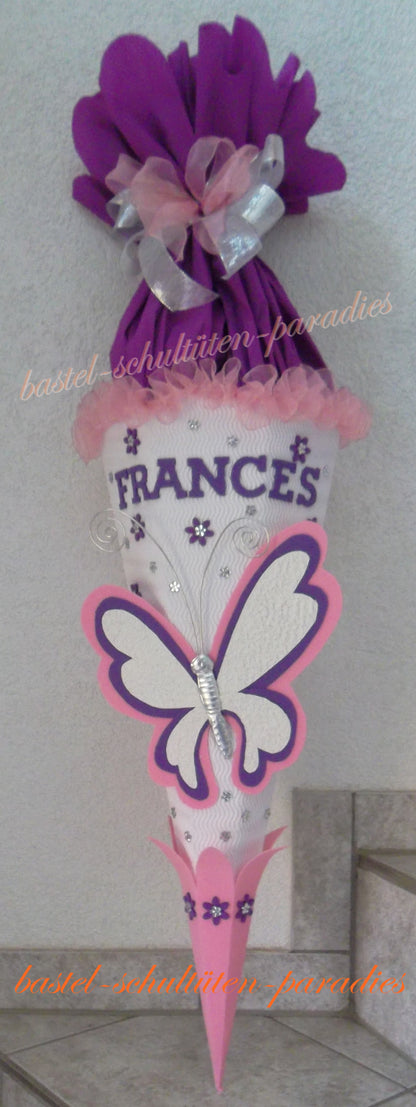 Bastelset Schmetterling mit Schleifenbandrüsche weiß-rosa-lila