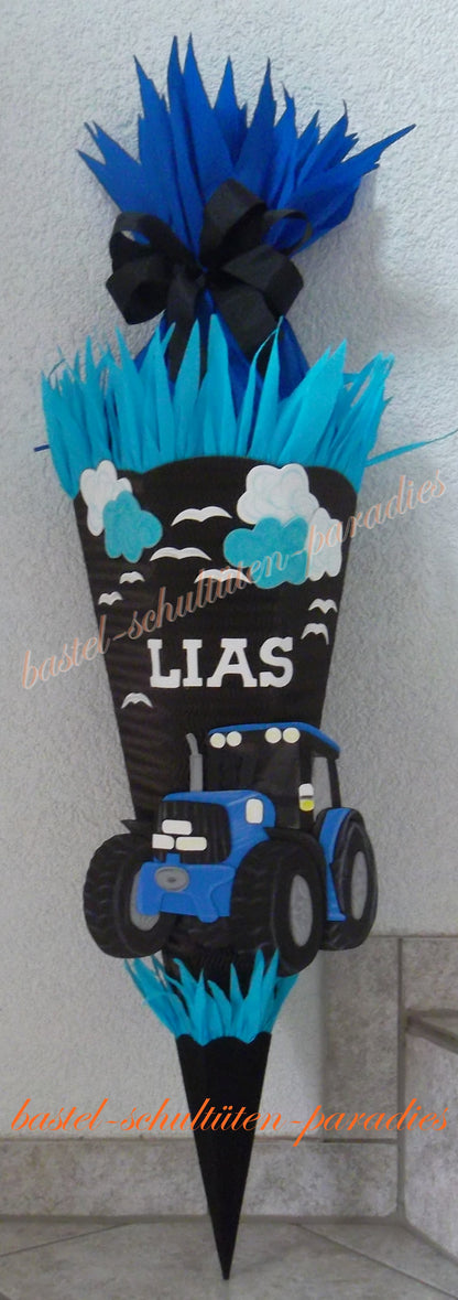 Schultüten Bastelset Traktor schwarz-blau