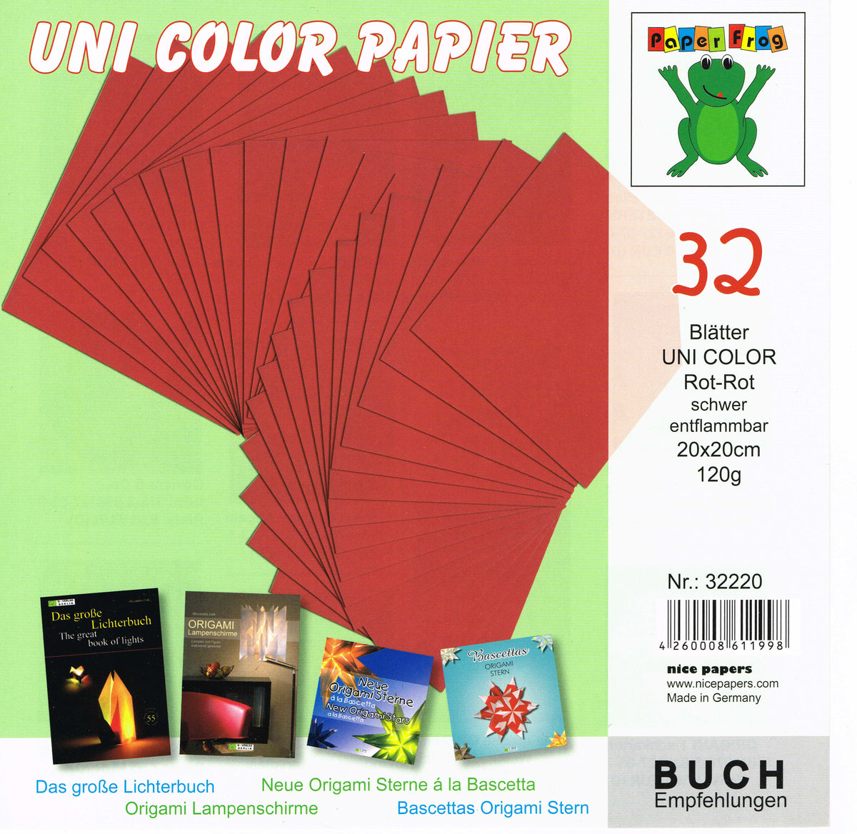 Faltpapier 20x20 cm rot schwer entflammbar 120 g/m² 