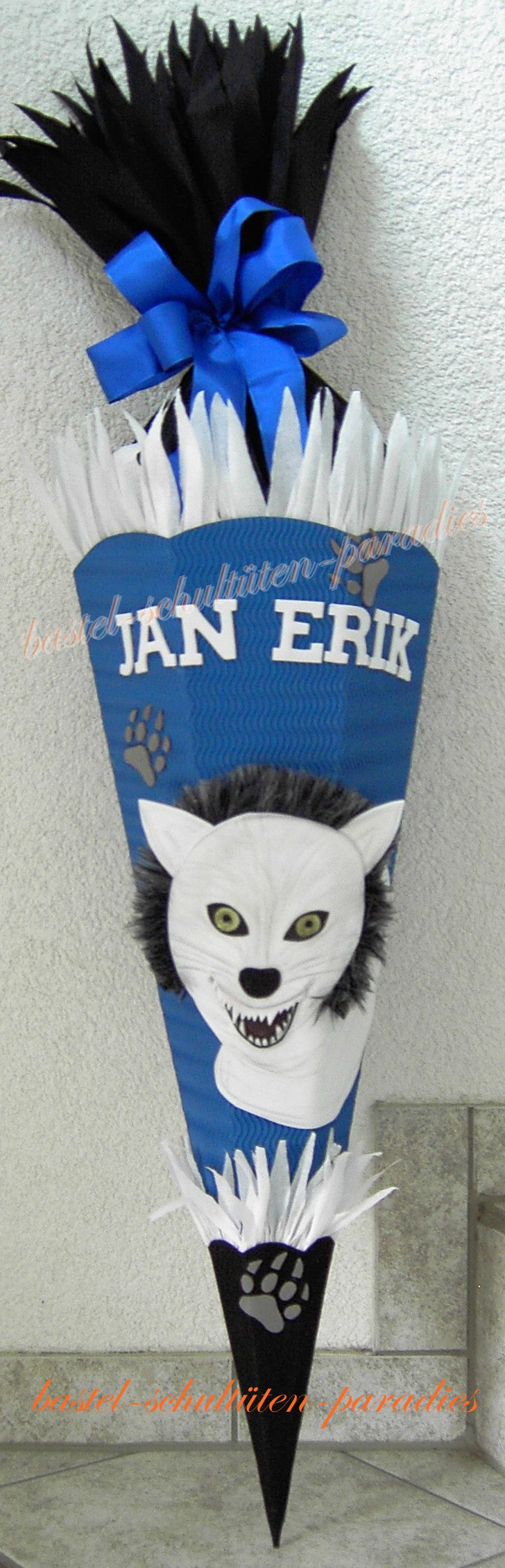 Schultüten Bastelset Wolf blau-schwarz-weiß