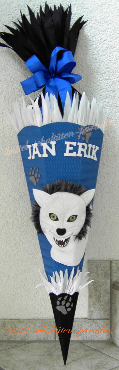 Schultüten Bastelset Wolf blau-schwarz-weiß