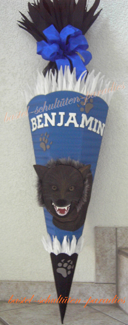 Schultüten Bastelset Wolf blau-schwarz