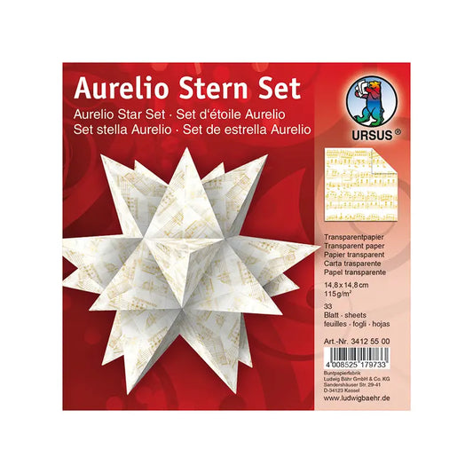 Aurelio Stern Set ca.15x15 cm Transparentpapier weiß mit goldenen Noten 33 Blatt von URSUS®