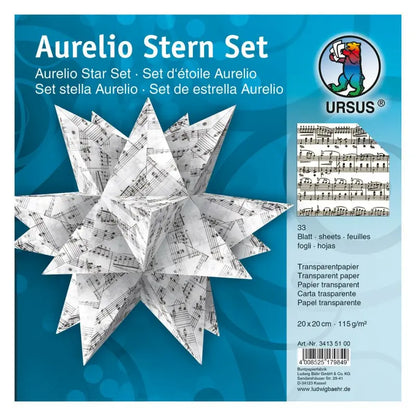Aurelio Stern Set ca.15x15 cm Transparentpapier weiß mit Noten 33 Blatt von URSUS®