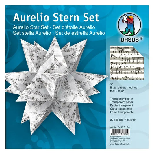 Aurelio Stern Set ca.15x15 cm Transparentpapier weiß mit Noten 33 Blatt von URSUS®