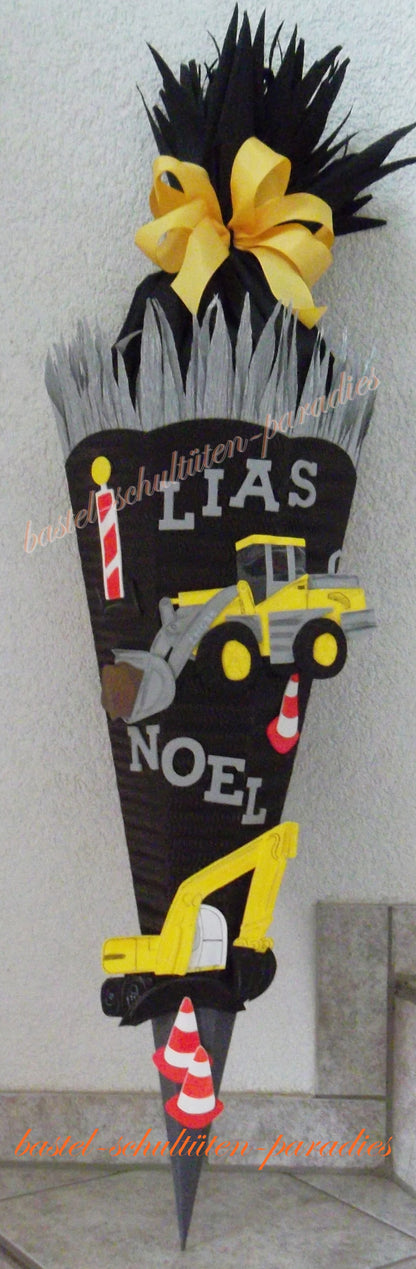 Schultüten Bastelset Baustelle schwarz-gelb