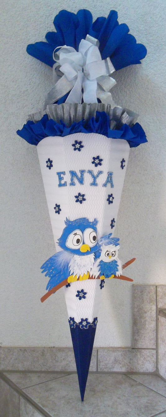 Schultüten Bastelset Eulen weiß-blau