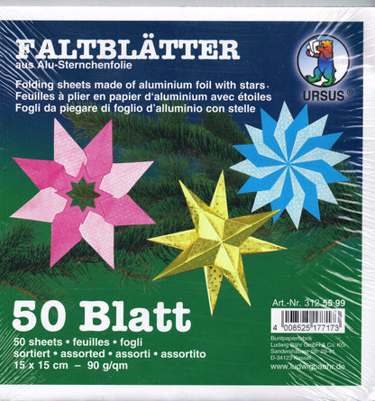Faltblätter aus Alu-Sternchen-Folie 15x15 cm sortiert 50 Blatt von URSUS®