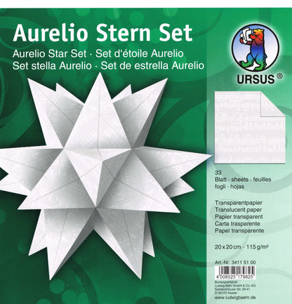 Aurelio Stern Set 20x20 cm Transparentpapier weiß mit weißen Noten 33 Blatt von URSUS®