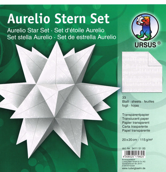 Aurelio Stern Set 20x20 cm Transparentpapier weiß mit weißen Noten 33 Blatt von URSUS®