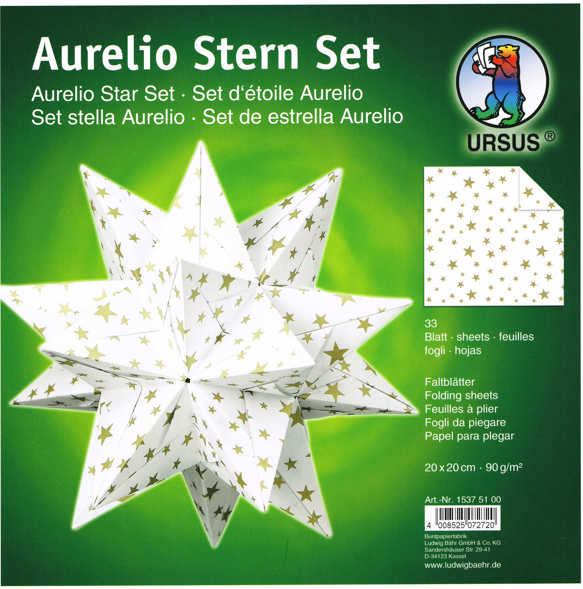 Aurelio Stern Set 20x20 cm Tonpapier weiß mit Sternen 33 Blatt von URSUS®
