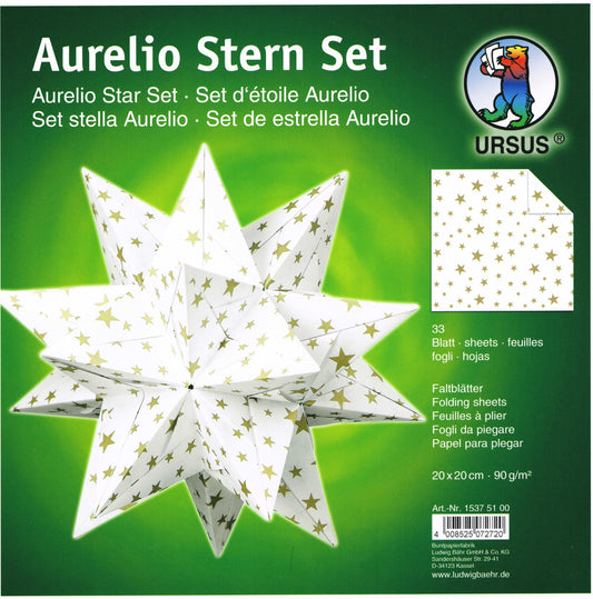 Aurelio Stern Set 20x20 cm Tonpapier weiß mit Sternen 33 Blatt von URSUS®