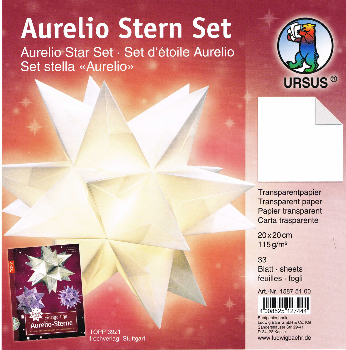 Aurelio Stern Set 20x20 cm Transparentpapier weiß 33 Blatt von URSUS®