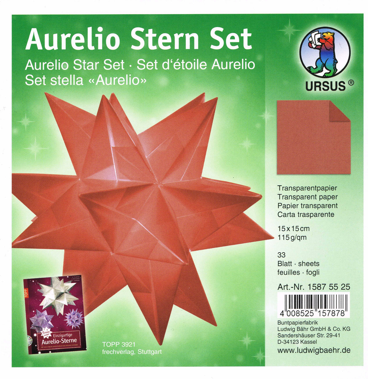 Aurelio Stern Set 15x15 cm Transparentpapier dunkelrot 33 Blatt von URSUS®