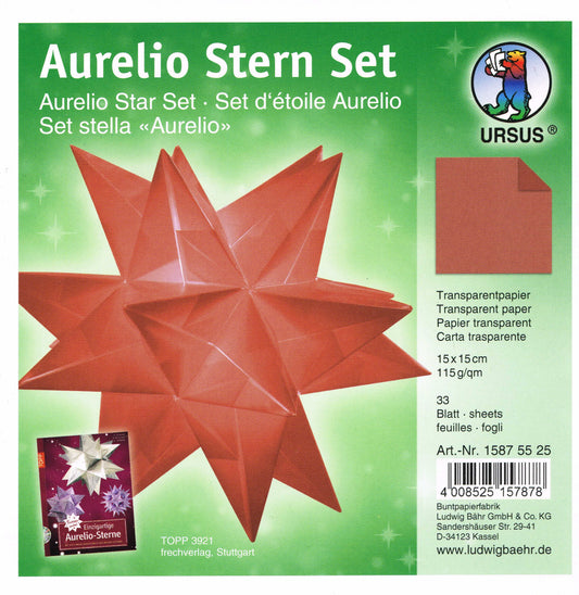 Aurelio Stern Set 15x15 cm Transparentpapier dunkelrot 33 Blatt von URSUS®