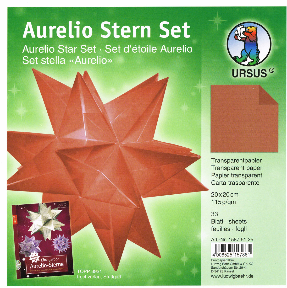 Aurelio Stern Set 20x20 cm Transparentpapier dunkelrot 33 Blatt von URSUS®