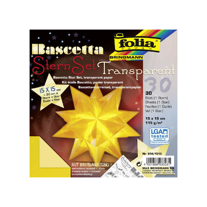 Bascetta Stern Set 15x15 cm Transparentpapier gelb 32 Blatt incl. Anleitung von Folia