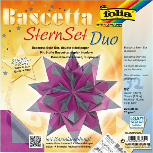 Bascetta Stern Set Duo 20x20cm lila grau 32 Blatt incl. Anleitung von Folia