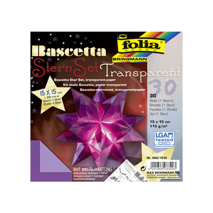 Bascetta Stern Set 15x15 cm Transparentpapier lila 32 Blatt incl. Anleitung von Folia