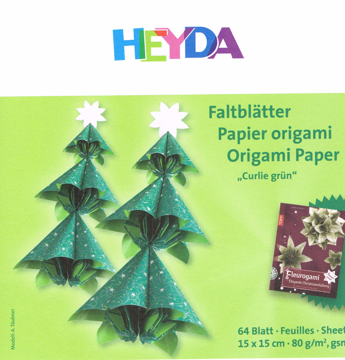 Faltblätter Set 15x15 cm Origami "Curlie grün" Duopapier 64 Blatt HEYDA