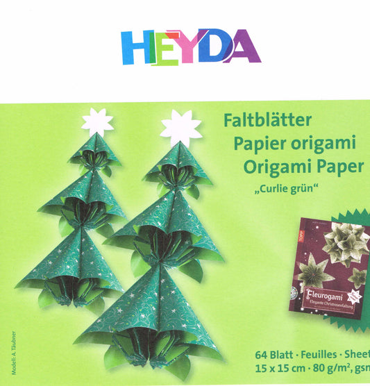 Faltblätter Set 15x15 cm Origami "Curlie grün" Duopapier 64 Blatt HEYDA