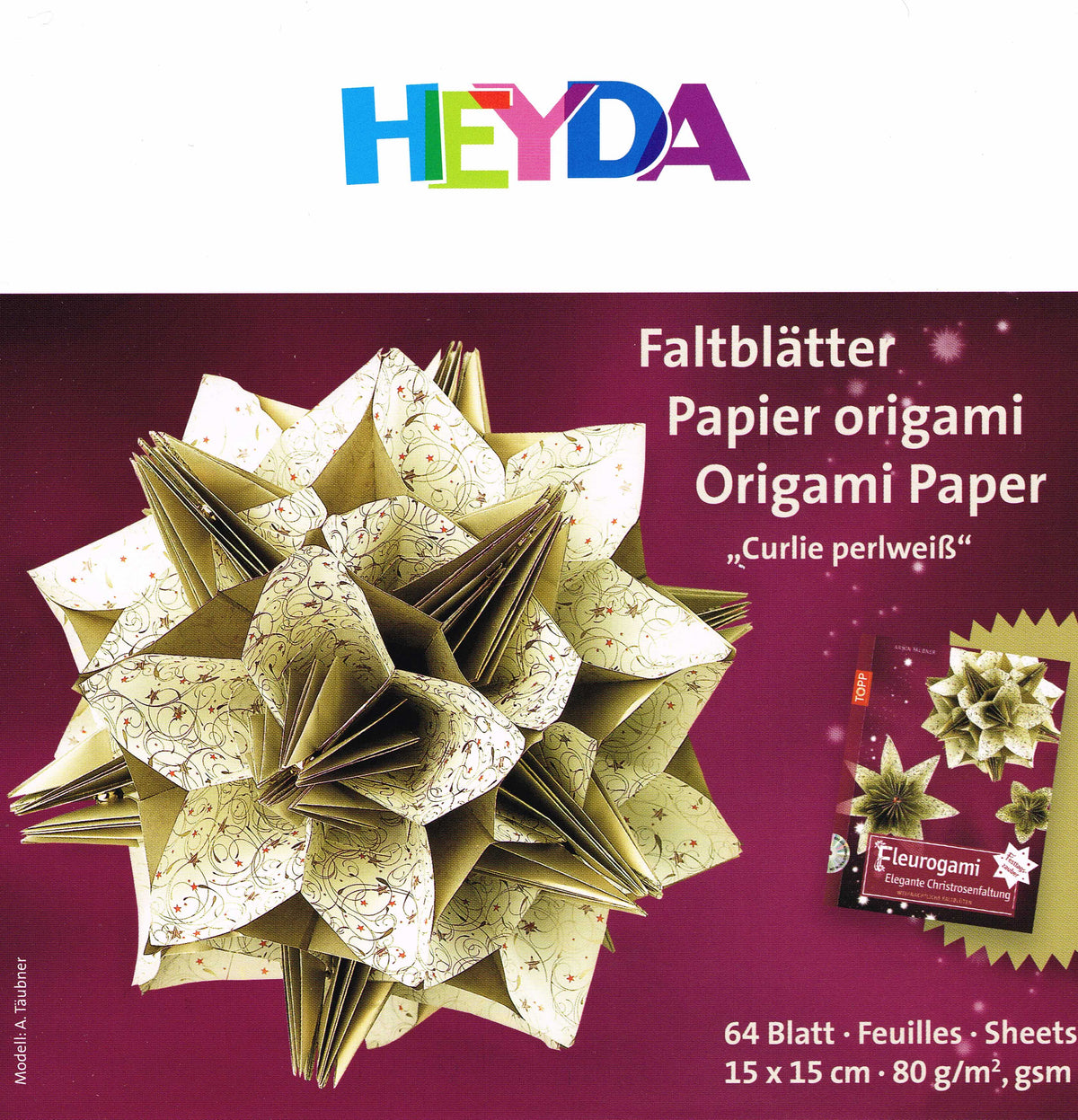Faltblätter Set 15x15 cm Origami "Curlie perlweiß" 64 Blatt HEYDA