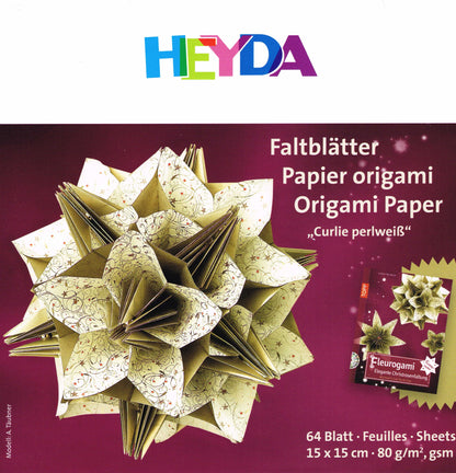 Faltblätter Set 15x15 cm Origami "Curlie perlweiß" 64 Blatt HEYDA