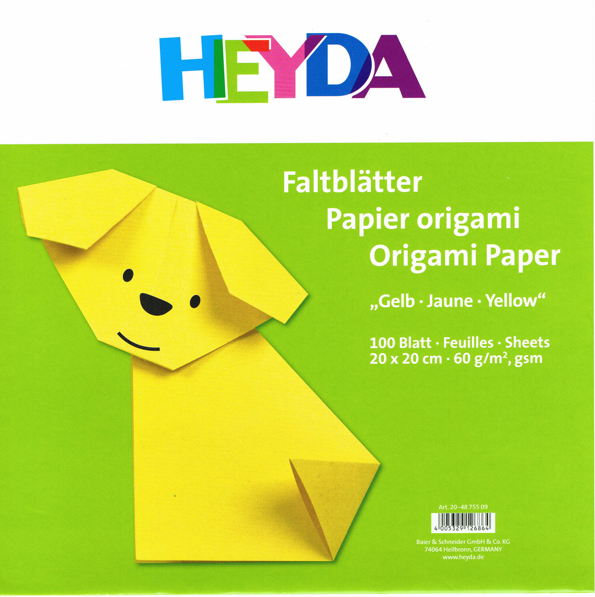 Faltblätter Set 20x20cm Origami-Papier gelb 100 Blatt 60 g/m² HEYDA