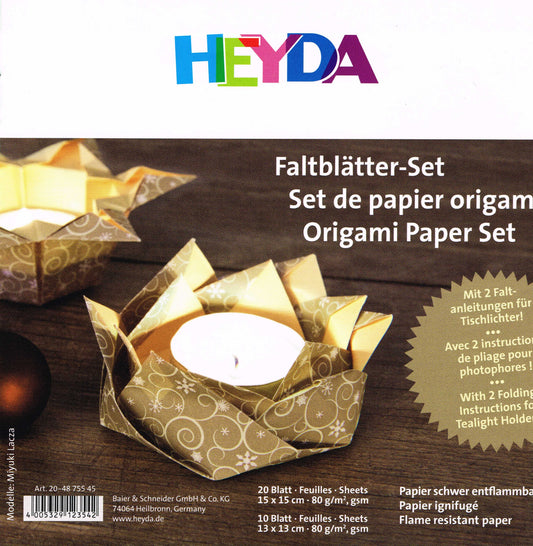 Faltblätter Set 15x15/ 13x13 cm Origami für Tischlichter incl.  Anleitung  Duopapier schwer entflammbar HEYDA