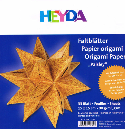 Faltblätter Set 15x15 cm Origami "Paisley" incl. Anleitung Bascetta Stern HEYDA