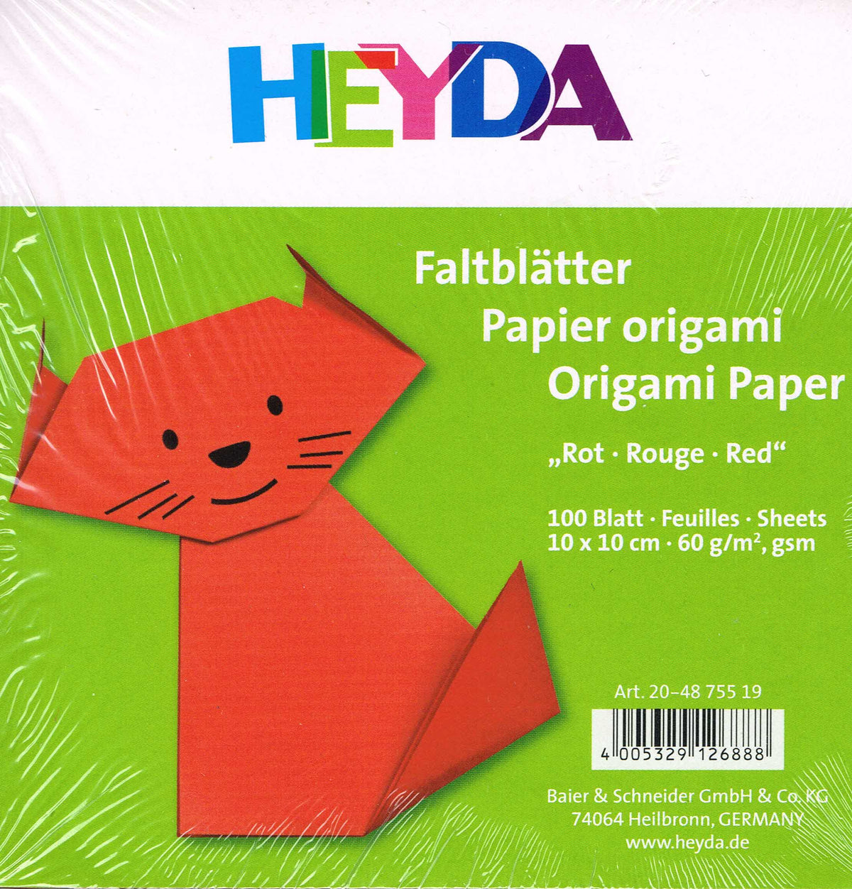 Faltblätter Set 10x10cm Origami-Papier rot 100 Blatt 60 g/m² HEYDA