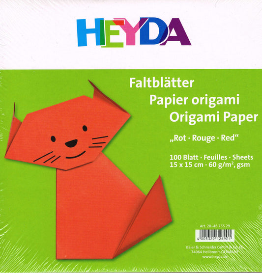 Faltblätter Set 15x15cm Origami-Papier rot 100 Blatt 60 g/m² HEYDA