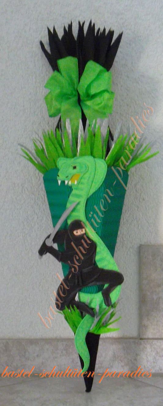 Bastelset Geschwistertüte Ninja mit Schlange grün-schwarz