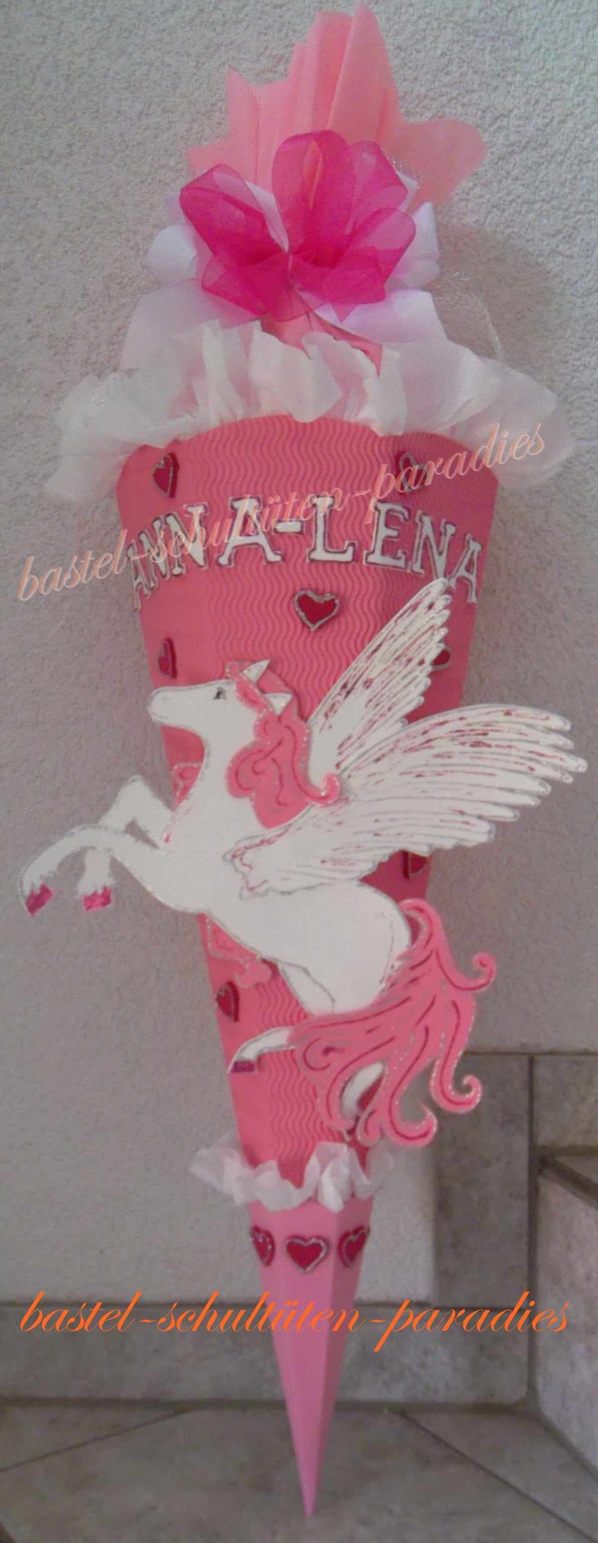 Schultüten Bastelset Pegasus / Einhorn mit Herzen rosa-weiß