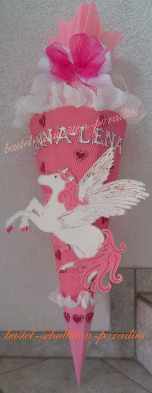 Schultüten Bastelset Pegasus / Einhorn mit Herzen rosa-weiß