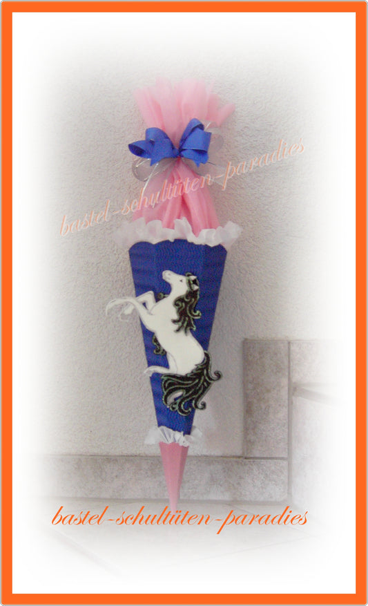 Bastelset Geschwistertüte Pferd blau-rosa-weiß