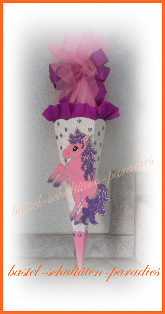 Bastelset Geschwistertüte Pony weiß-rosa-lila