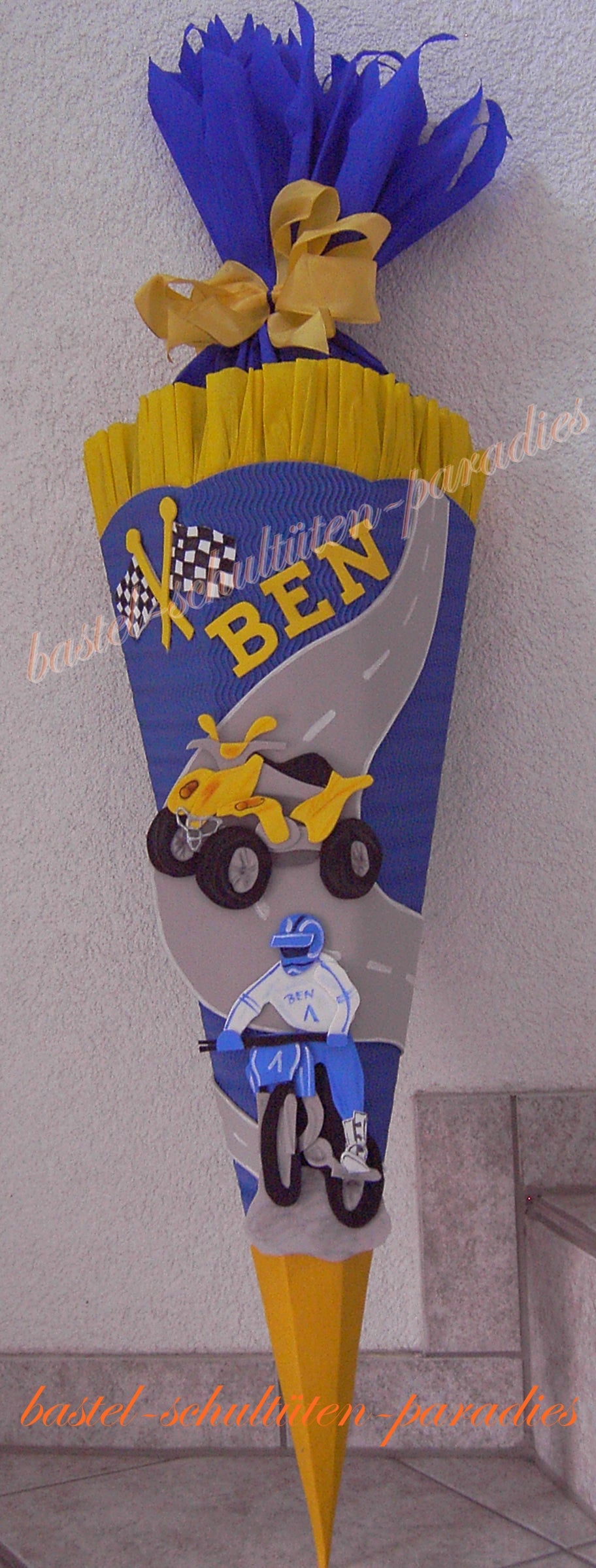 Schultüten Bastelset Quad+Motocross blau-gelb