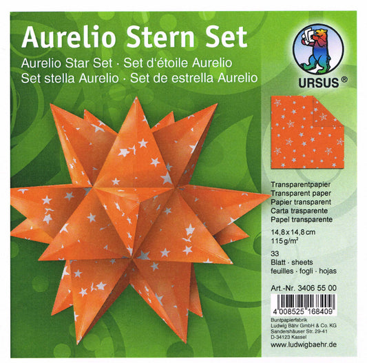 Aurelio Stern Set 15x15 cm Transparentpapier orange mit Sternen 33 Blatt von URSUS®