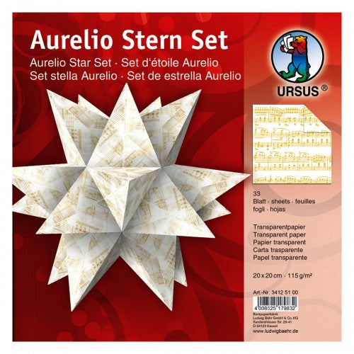 Aurelio Stern Set ca.20x20 cm Transparentpapier weiß mit goldenen Noten 33 Blatt von URSUS®