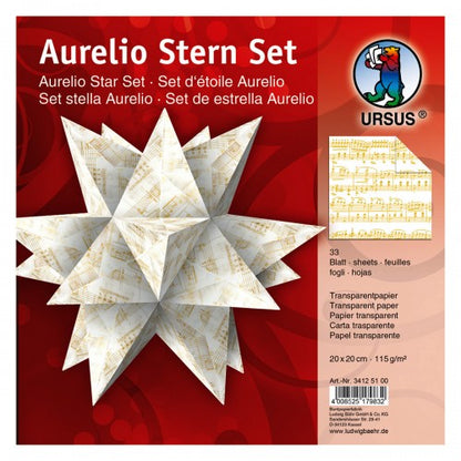 Aurelio Stern Set ca.20x20 cm Transparentpapier weiß mit goldenen Noten 33 Blatt von URSUS®